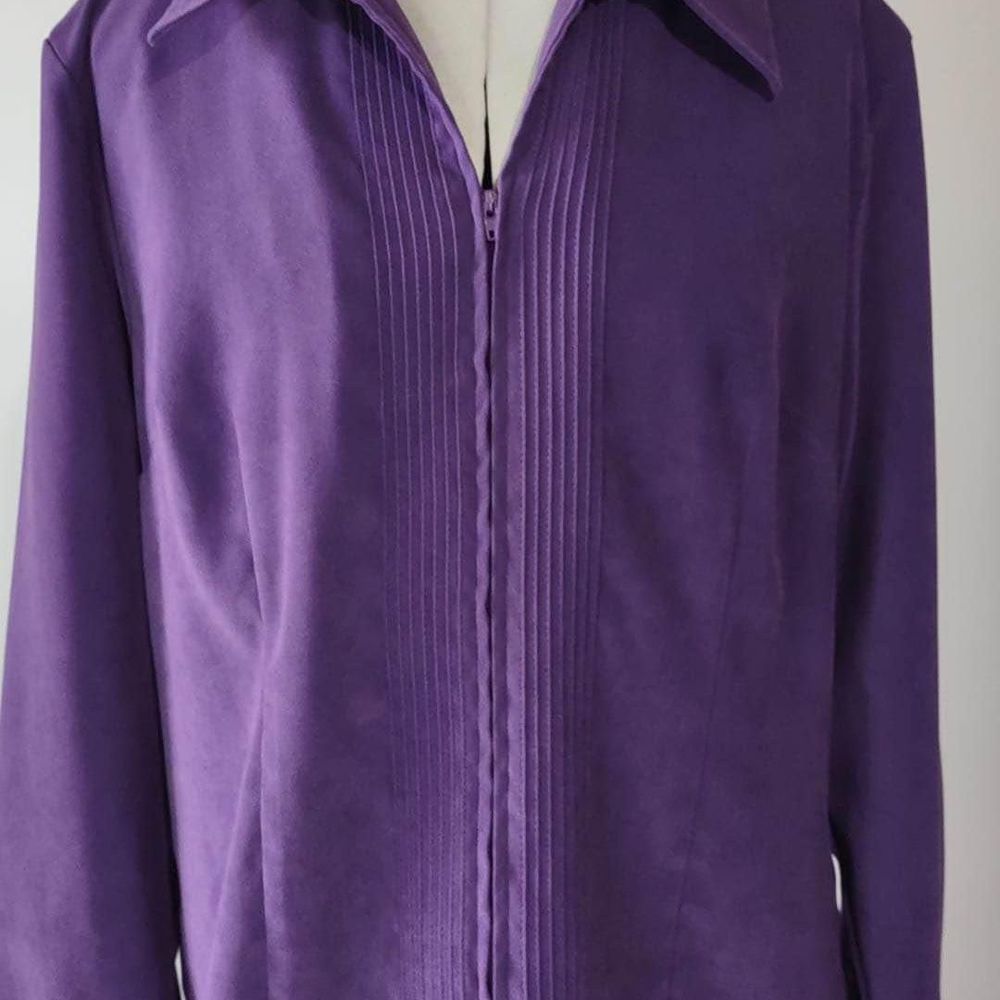 Large Denim & Co. Womens Long Sleeve Purple Jacket Cardigan Full Zip C5154